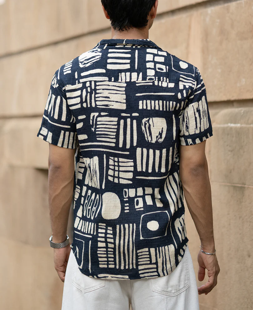 Navy Abstract Print Shirt 100% Cotton - Image 6