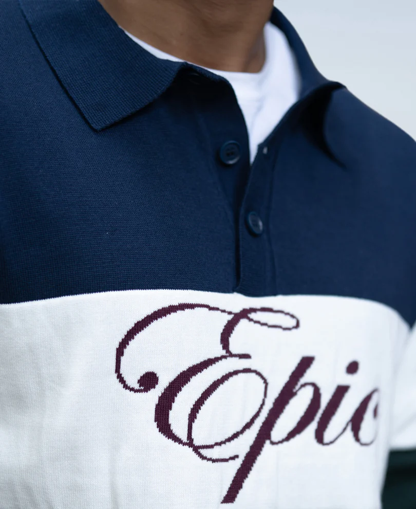Navy And Green Panelled Polo T-Shirt 100% Cotton - Image 3