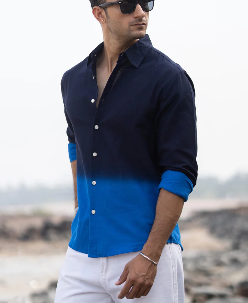 Navy And Royal Ombre Shirt 100% Cotton - Image 2
