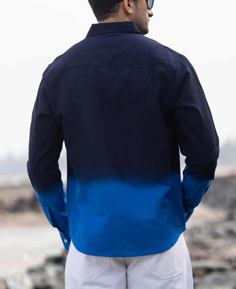 Navy And Royal Ombre Shirt 100% Cotton - Image 5