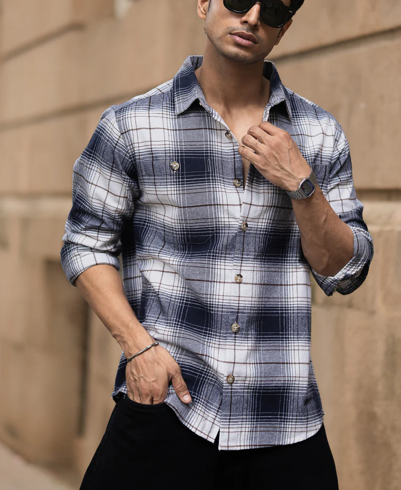 Navy And White Checks Shirt - Image 2
