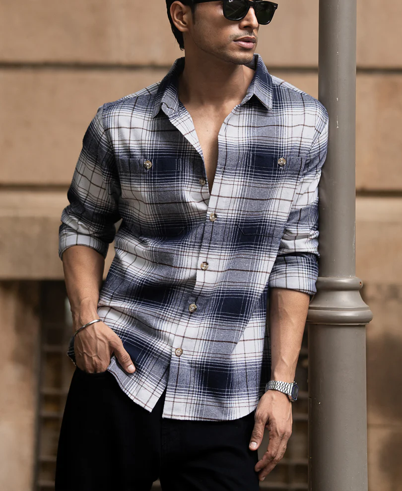 Navy And White Checks Shirt - Image 3