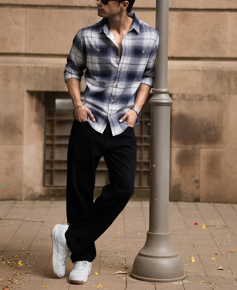 Navy And White Checks Shirt - Image 6