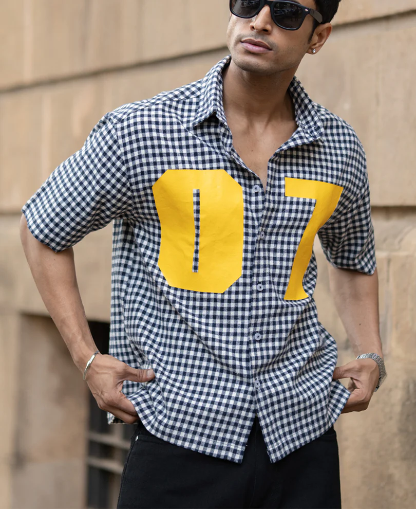 Navy Microchecks Print Shirt - Image 2