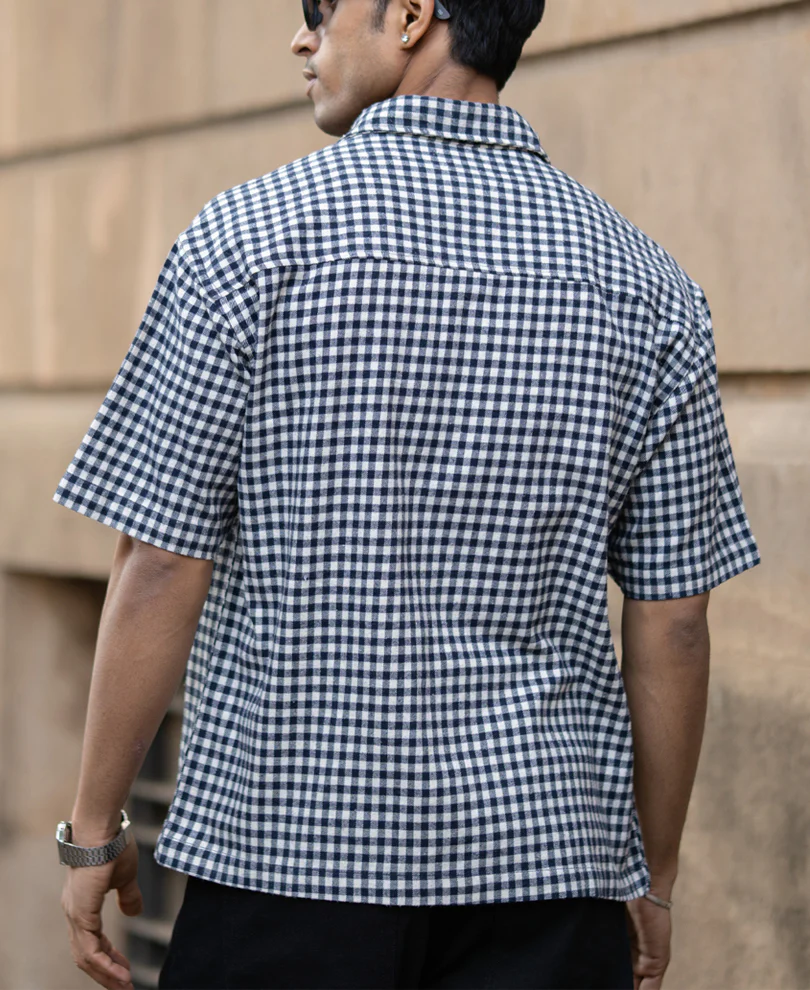 Navy Microchecks Print Shirt - Image 5