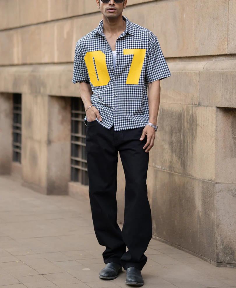 Navy Microchecks Print Shirt - Image 6