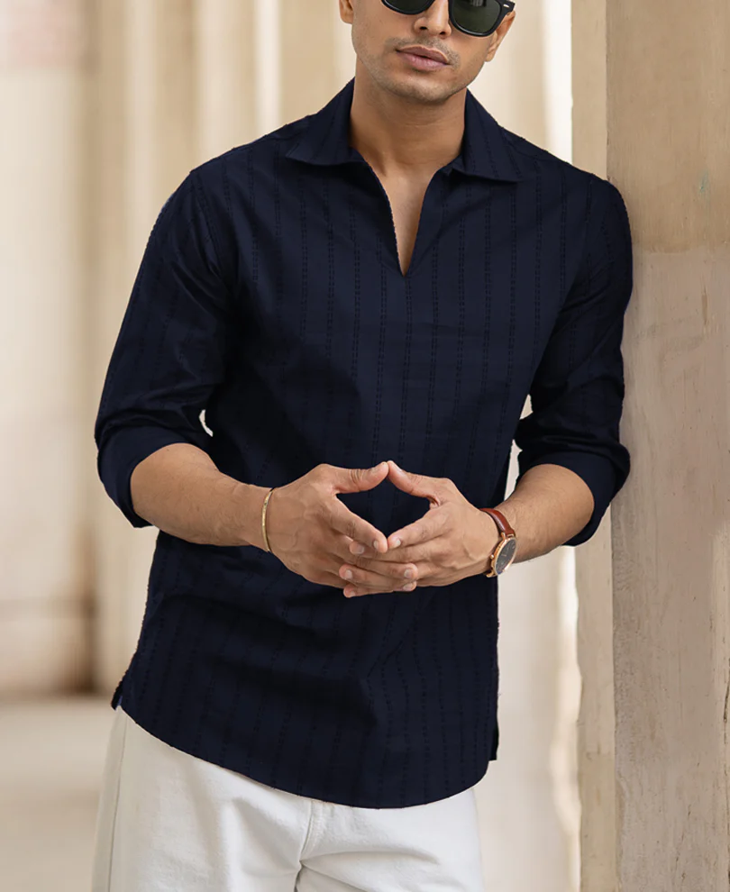Navy Blue Full Sleeves Shirt 100% Cotton - Image 2