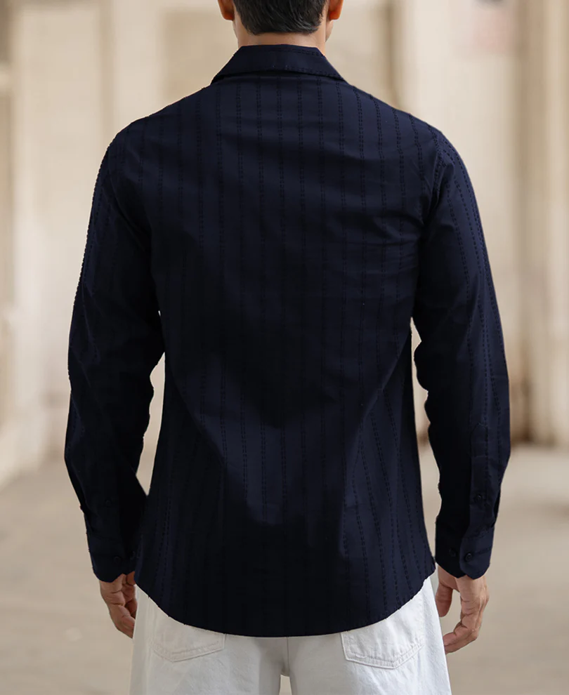 Navy Blue Full Sleeves Shirt 100% Cotton - Image 3