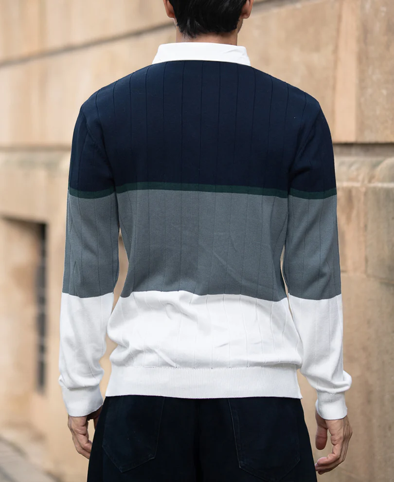Navy Blue Panel Polo Collar T-Shirt 100% Cotton - Image 5