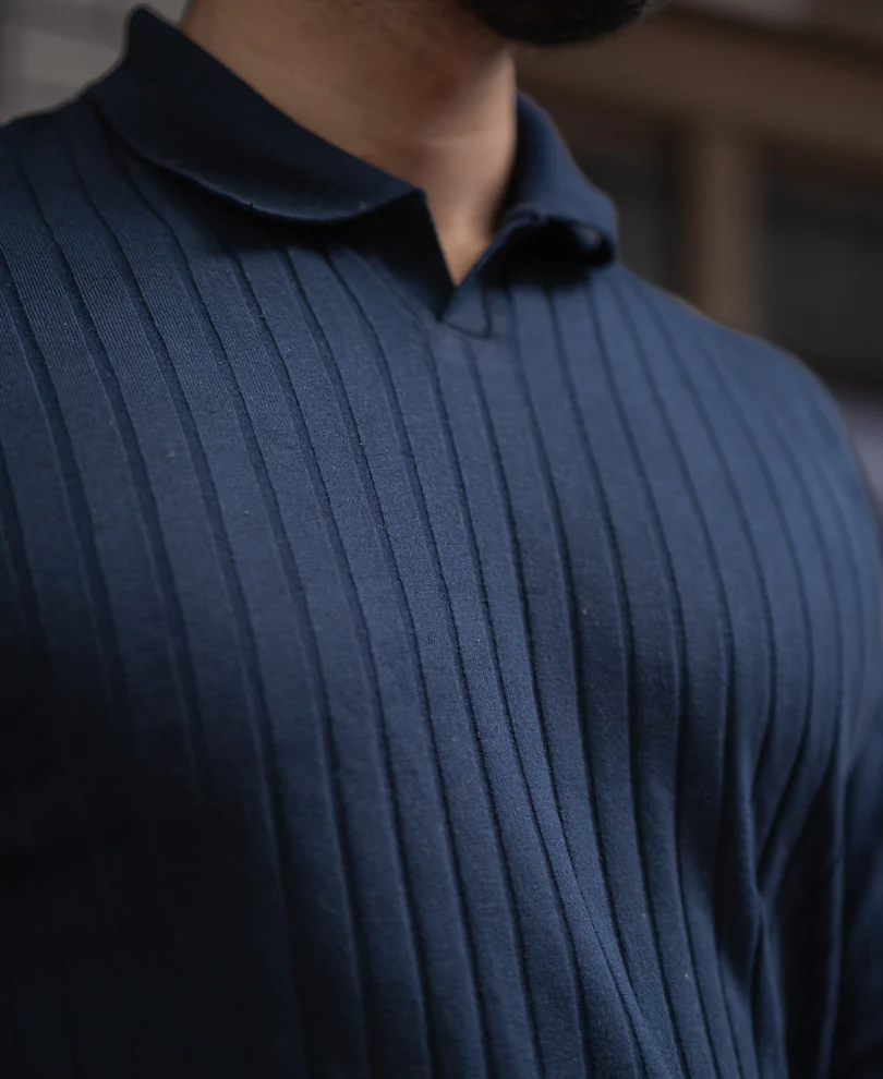 Navy Blue Regular Fit Full Sleeves T-Shirt - Image 3