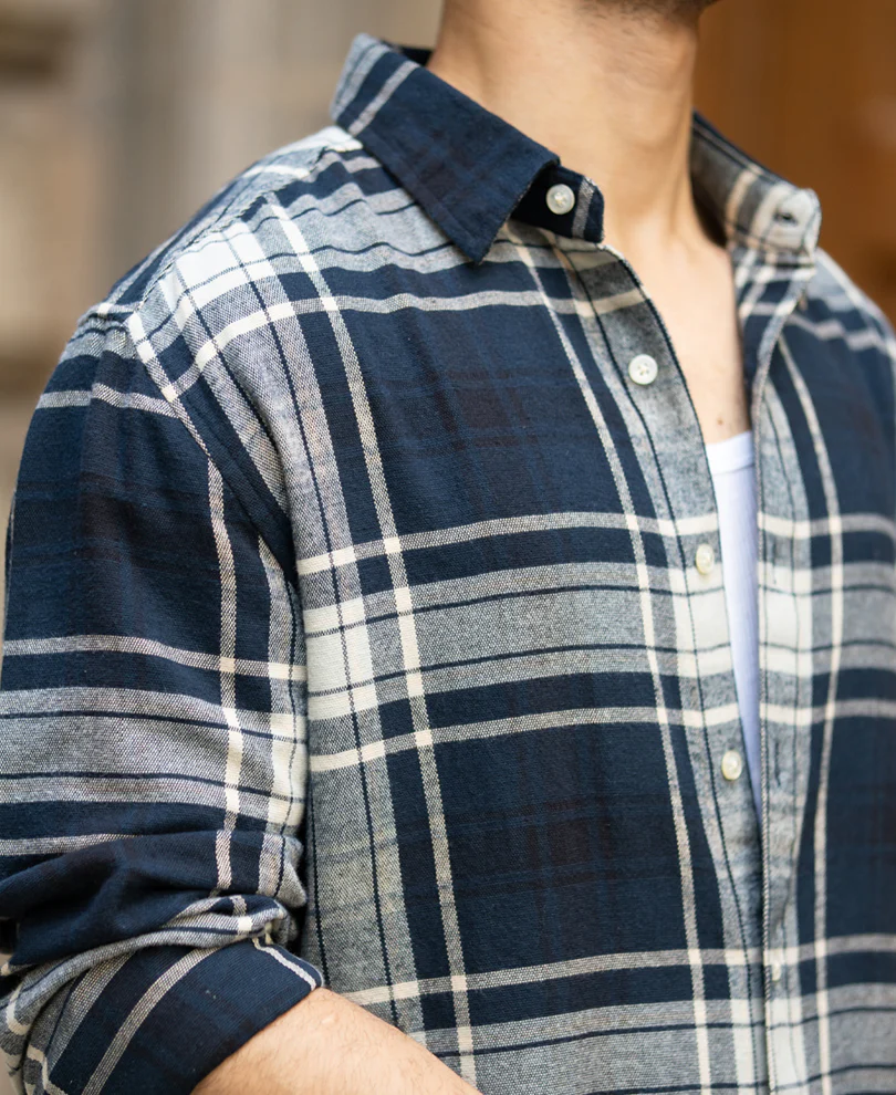 Navy Structured Checks Shirt 100% Cotton - Image 3