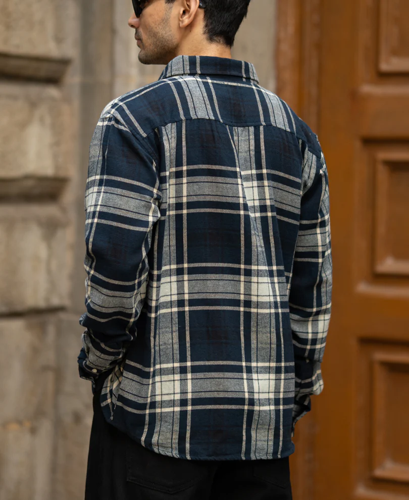 Navy Structured Checks Shirt 100% Cotton - Image 5