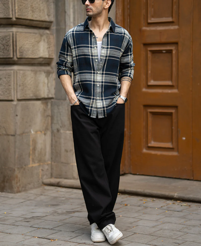 Navy Structured Checks Shirt 100% Cotton - Image 6