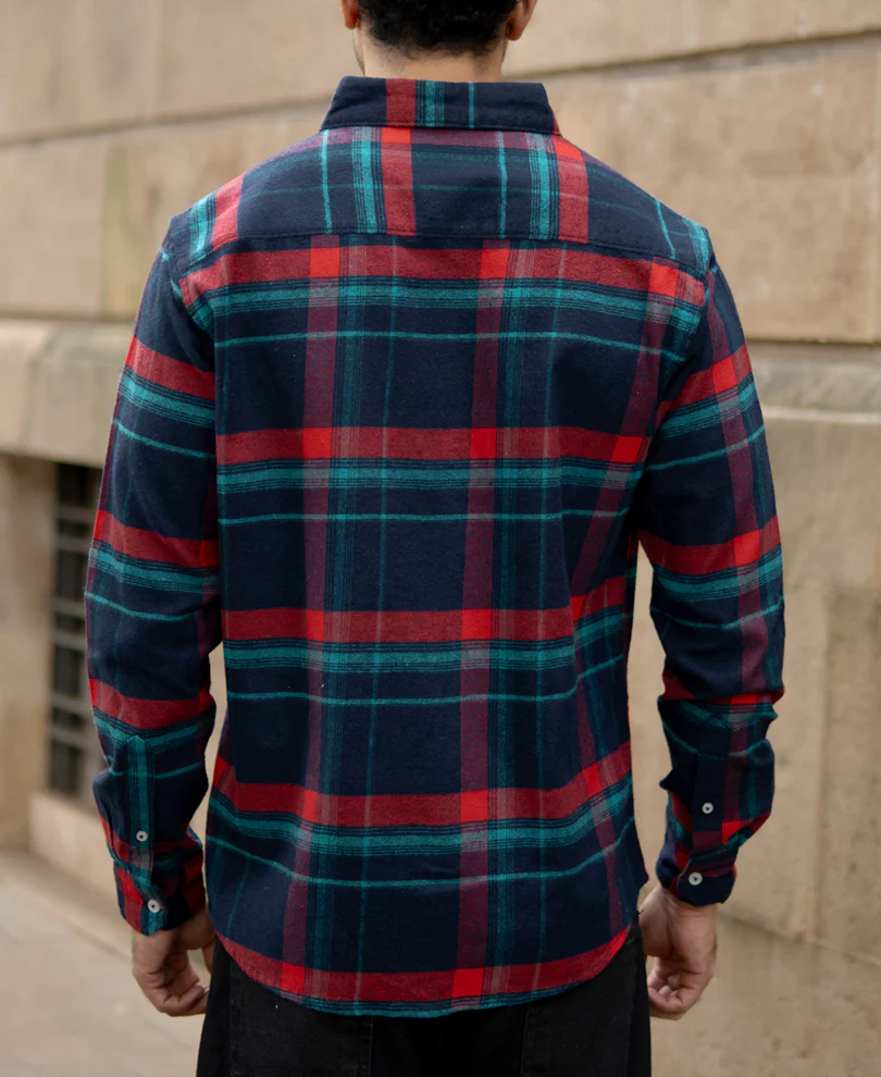 Navy Button Down Brushed Checks Shirt - Image 5