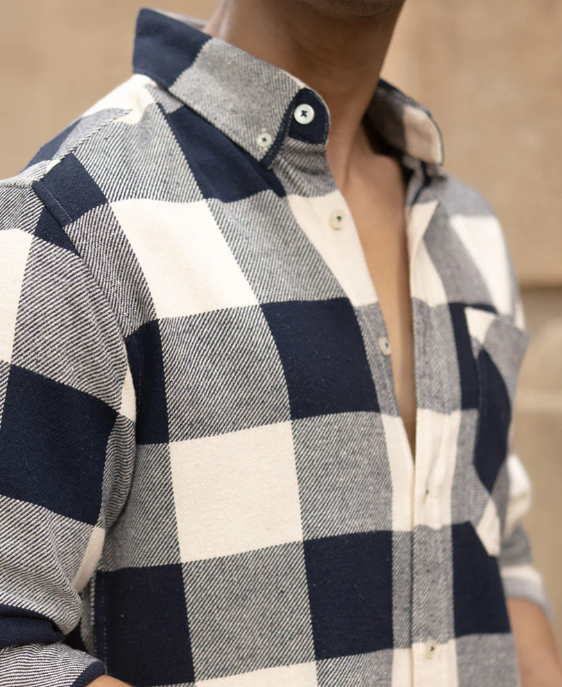 Navy Checks Shirt With Pocket - Image 3