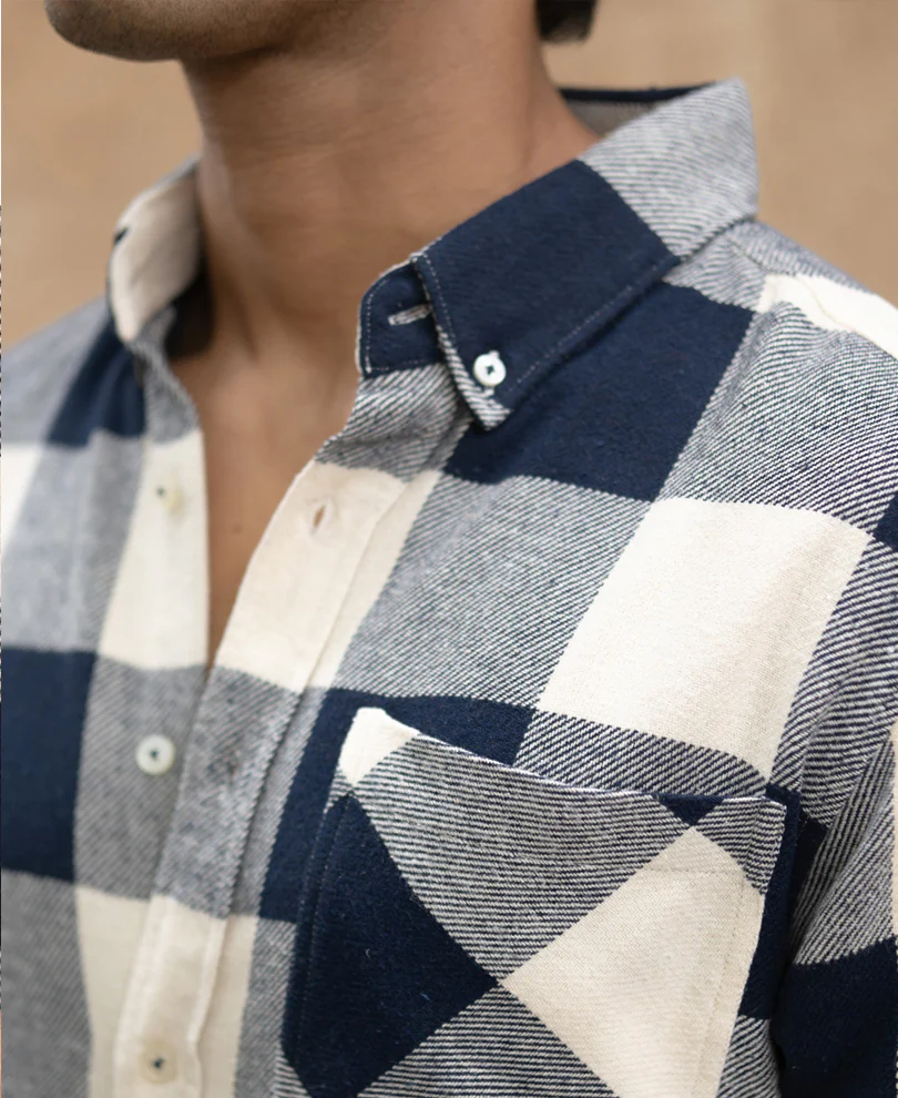 Navy Checks Shirt With Pocket - Image 4