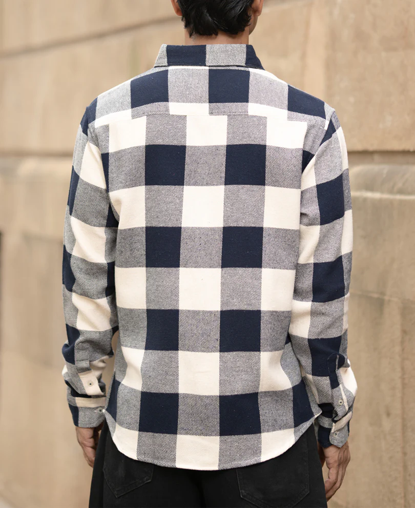 Navy Checks Shirt With Pocket - Image 5