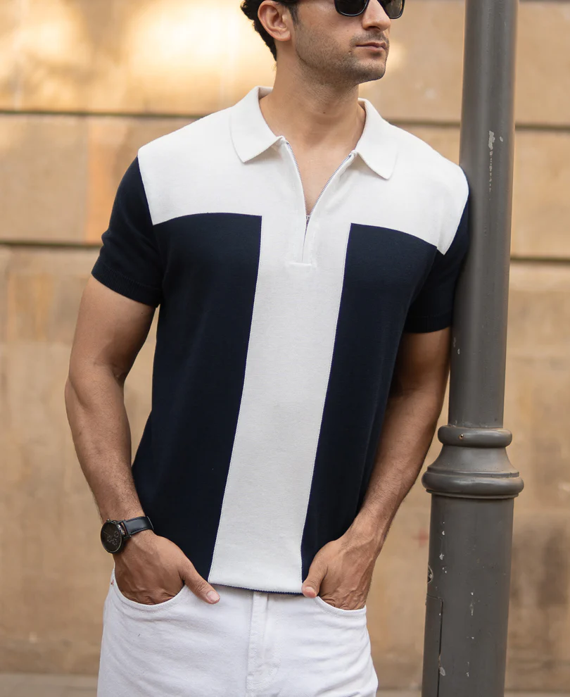Navy Colour Block T-Shirt 100% Cotton - Image 6