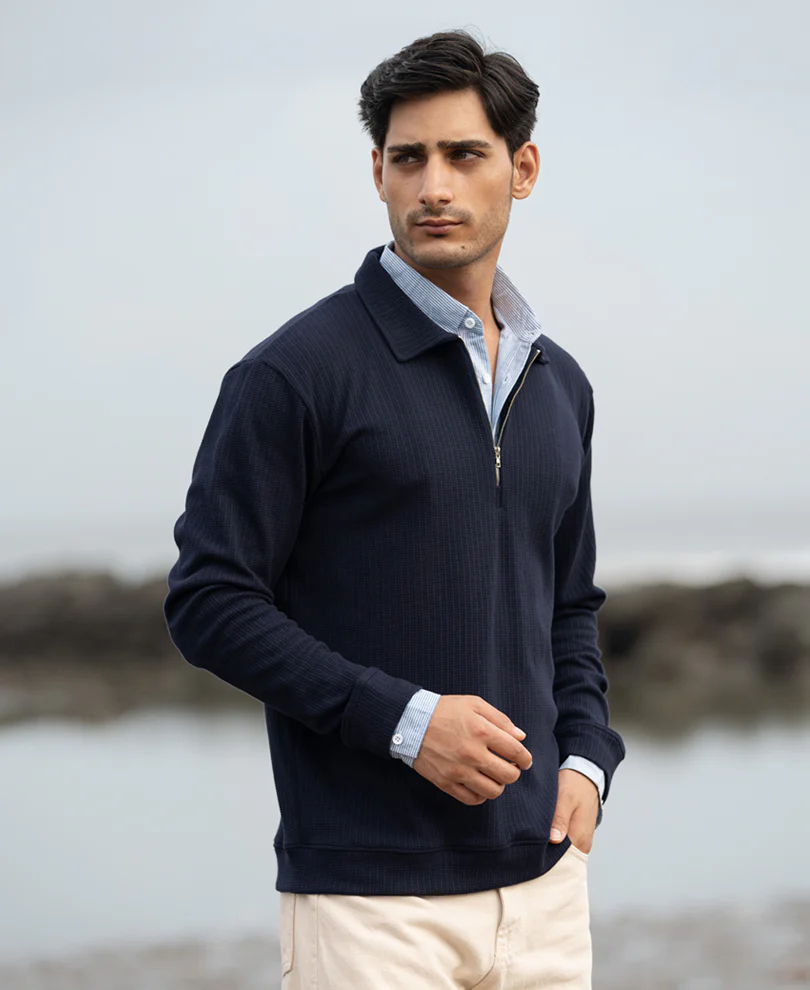 Navy Contrast Collar Polo T-Shirt - Image 2