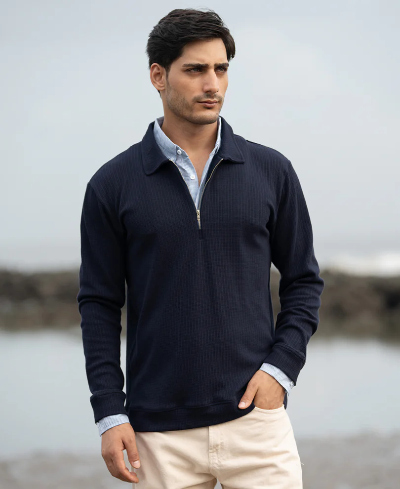 Navy Contrast Collar Polo T-Shirt - Image 3