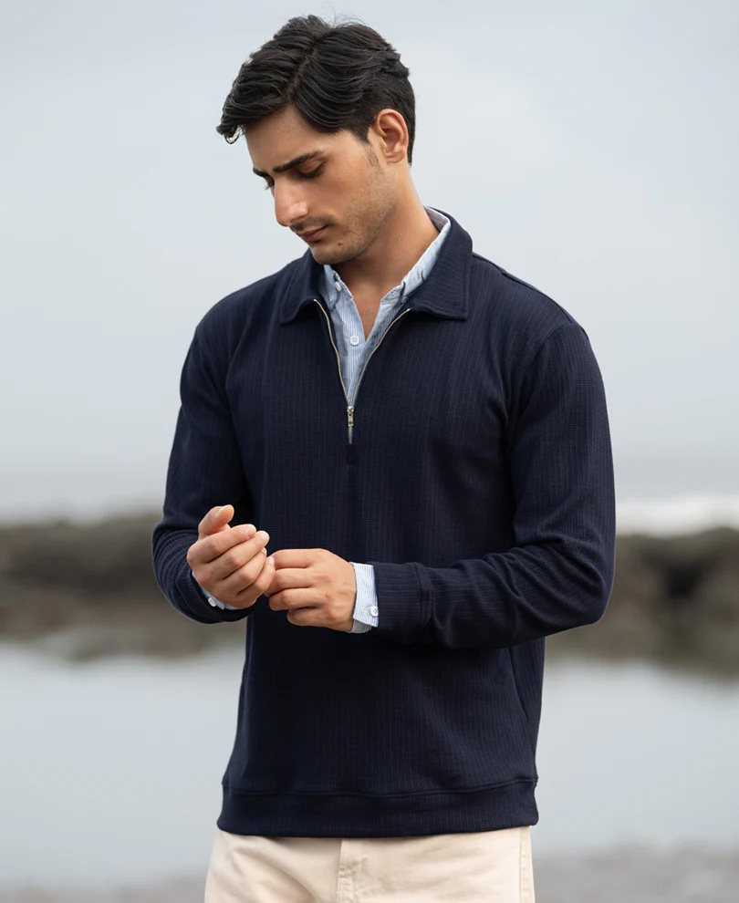 Navy Contrast Collar Polo T-Shirt - Image 4