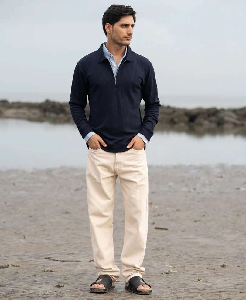 Navy Contrast Collar Polo T-Shirt - Image 7