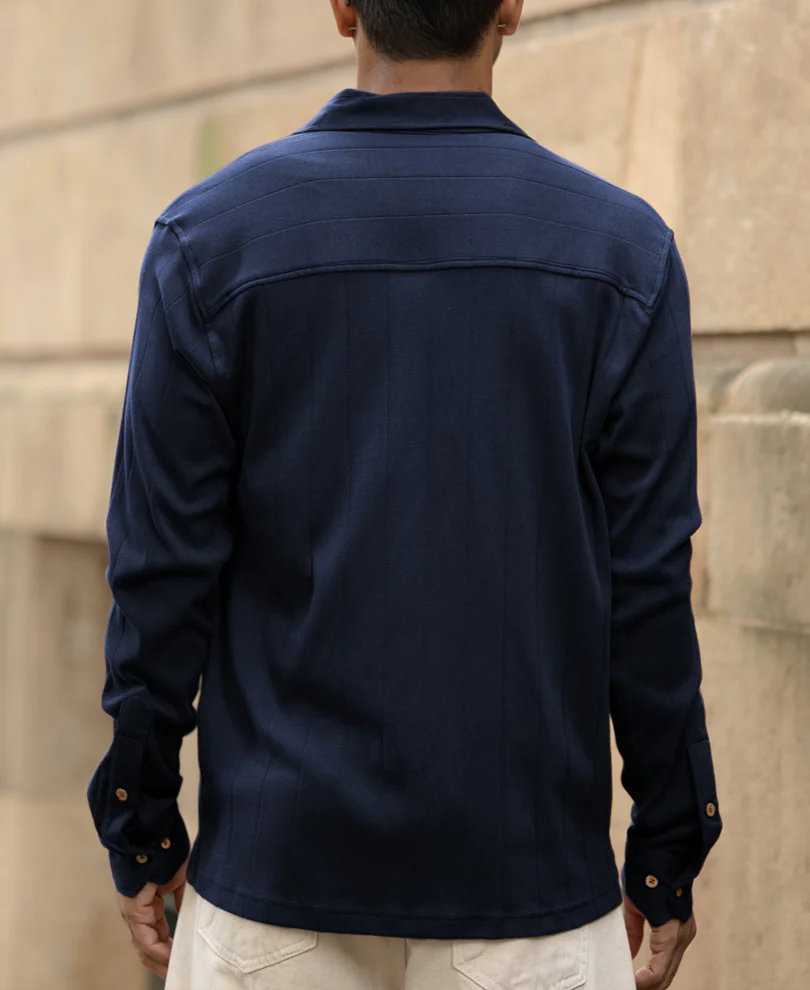 Navy Contrast Detail Shirt 100% Cotton - Image 4