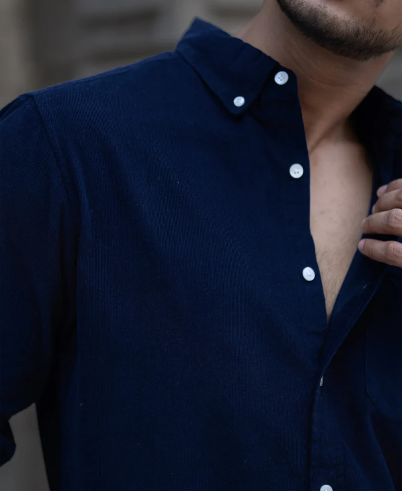 Navy Corduroy Shirt 100% Cotton - Image 2