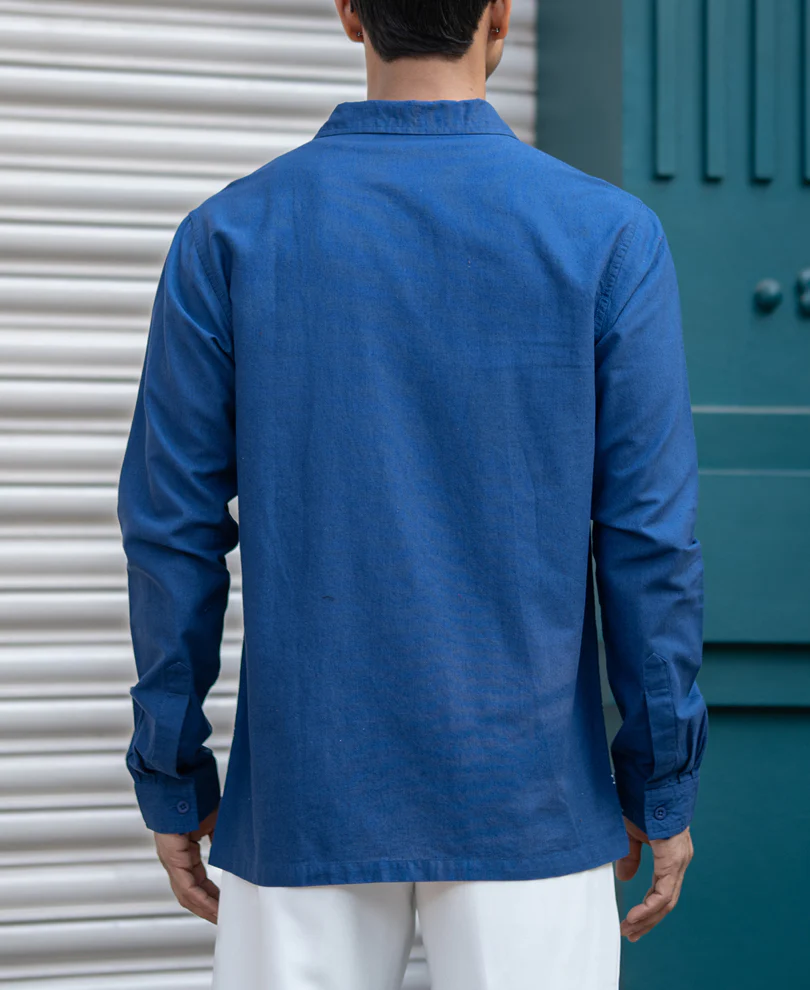 Navy Embroidered Linen Shirt - Image 6