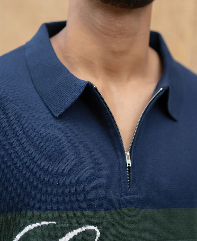 Navy Enrich Knitted Polo T-Shirt 100% Cotton - Image 4
