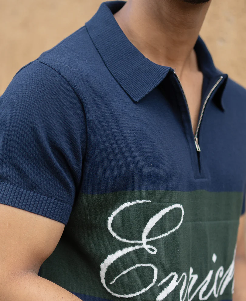 Navy Enrich Knitted Polo T-Shirt 100% Cotton - Image 5