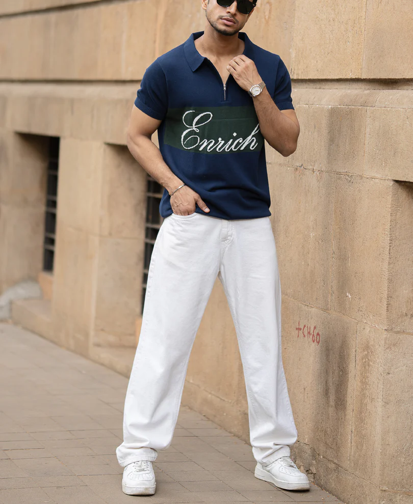 Navy Enrich Knitted Polo T-Shirt 100% Cotton - Image 7