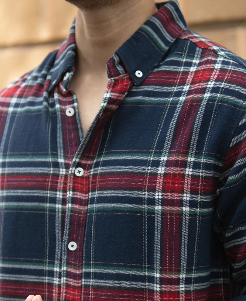 Navy Flannel Checked Shirt 100% Cotton - Image 4