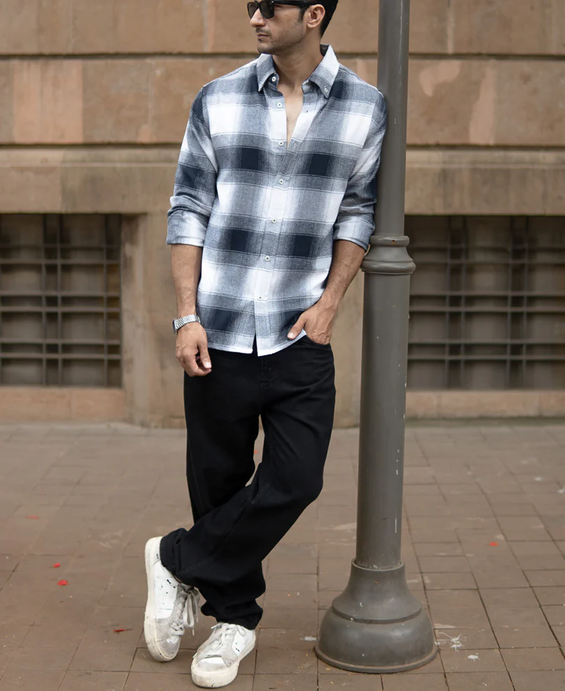 Navy Flannel Checks Shirt - Image 6