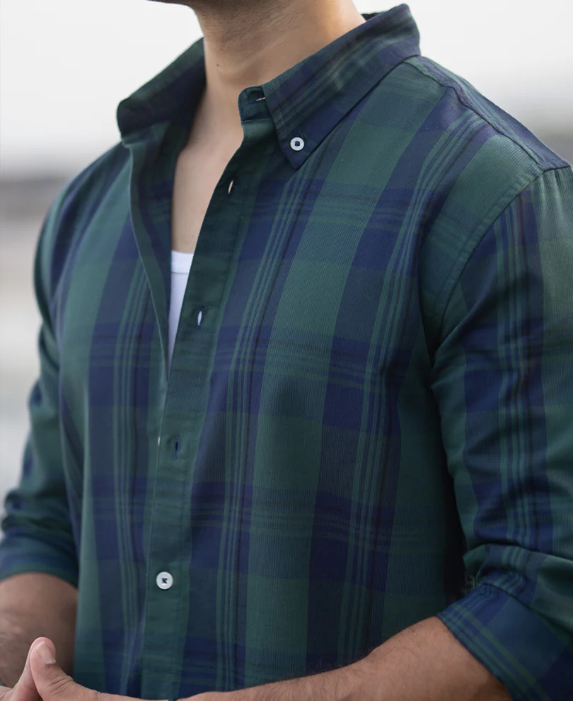 Navy Green Structured Checks Shirt - Image 4