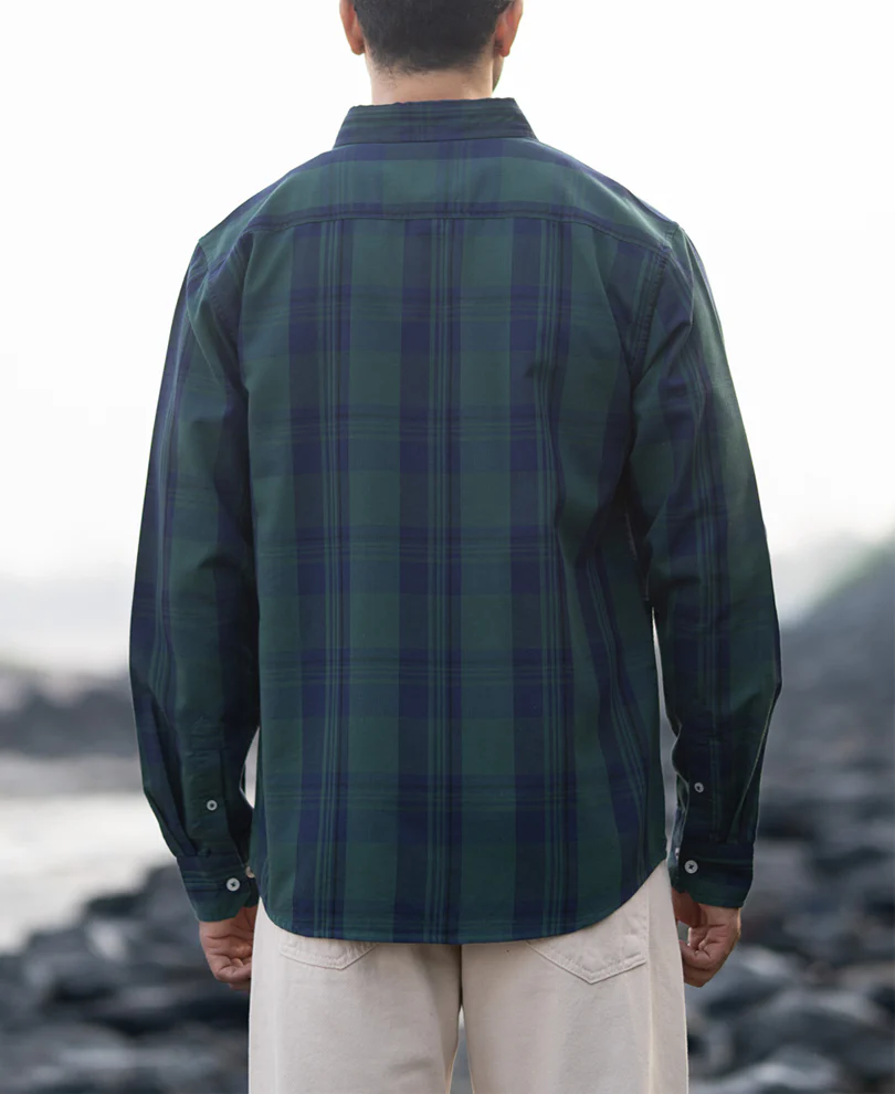 Navy Green Structured Checks Shirt - Image 5