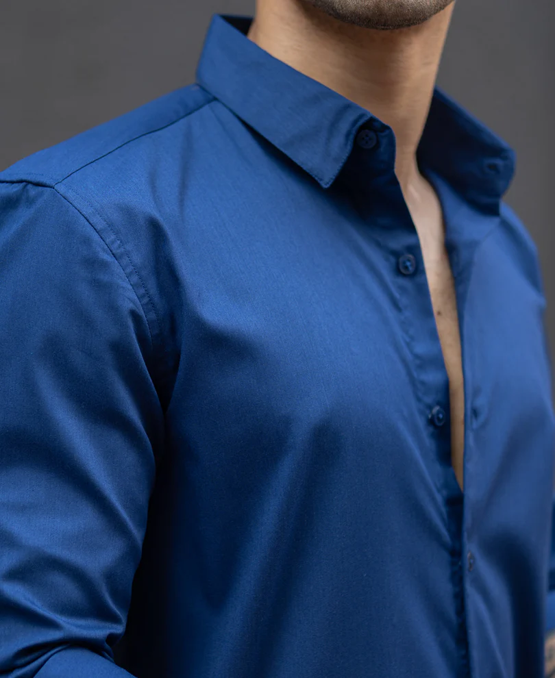 Navy Melange Stretch Shirt - Image 4