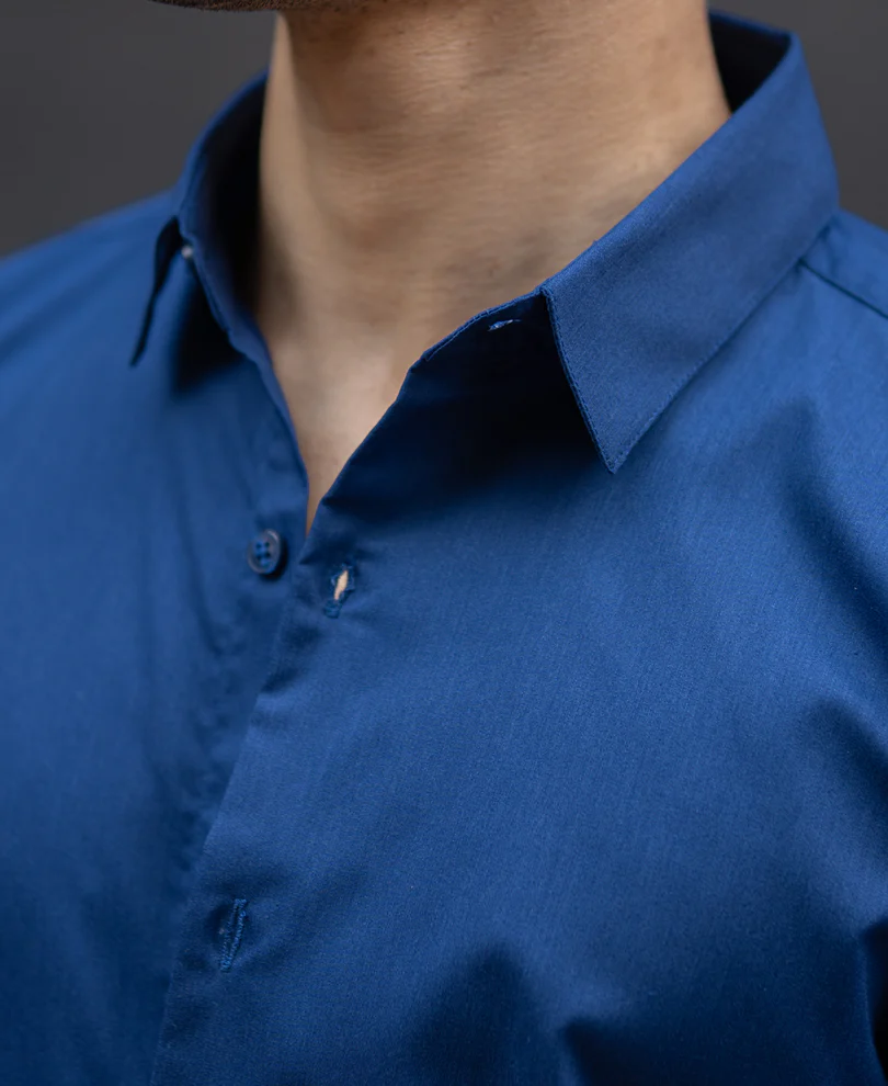 Navy Melange Stretch Shirt - Image 5