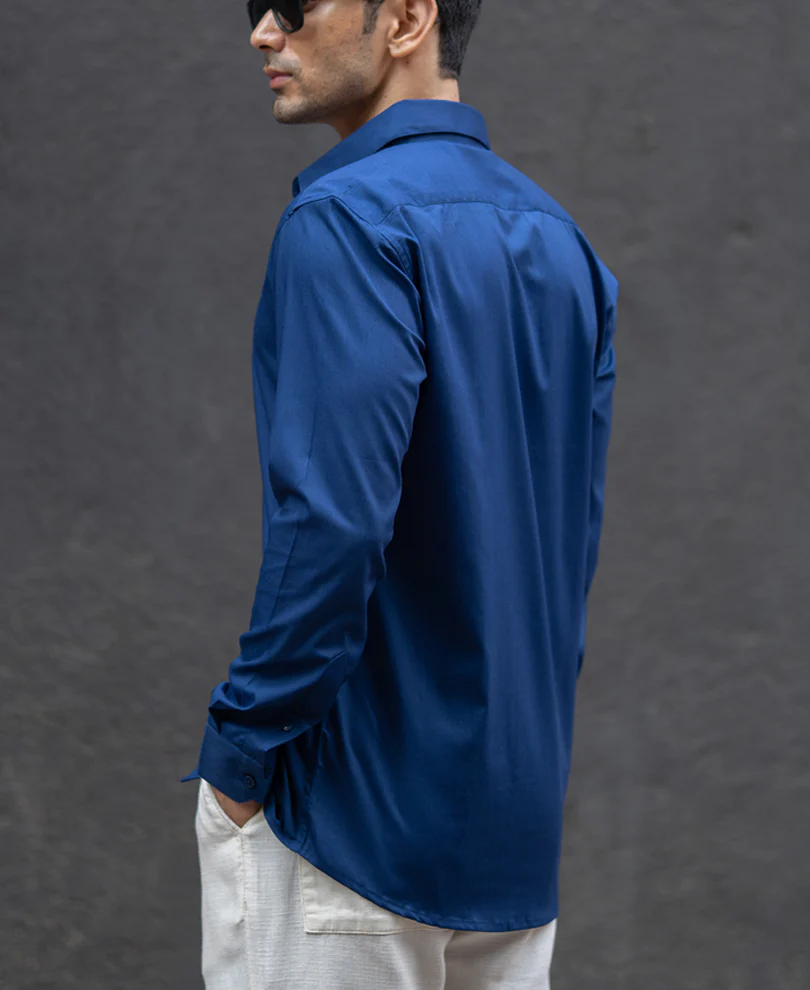 Navy Melange Stretch Shirt - Image 6