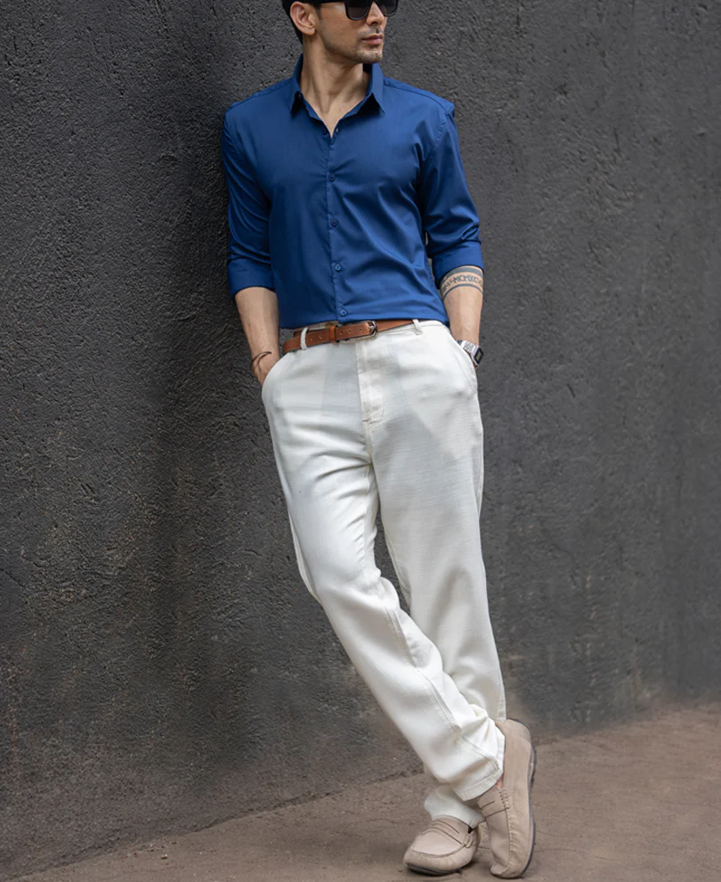 Navy Melange Stretch Shirt - Image 7