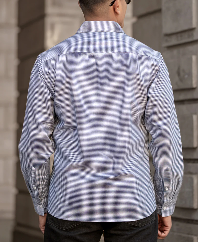 Navy Micro Check Lightweight Shirt 100% Cotton - Image 4