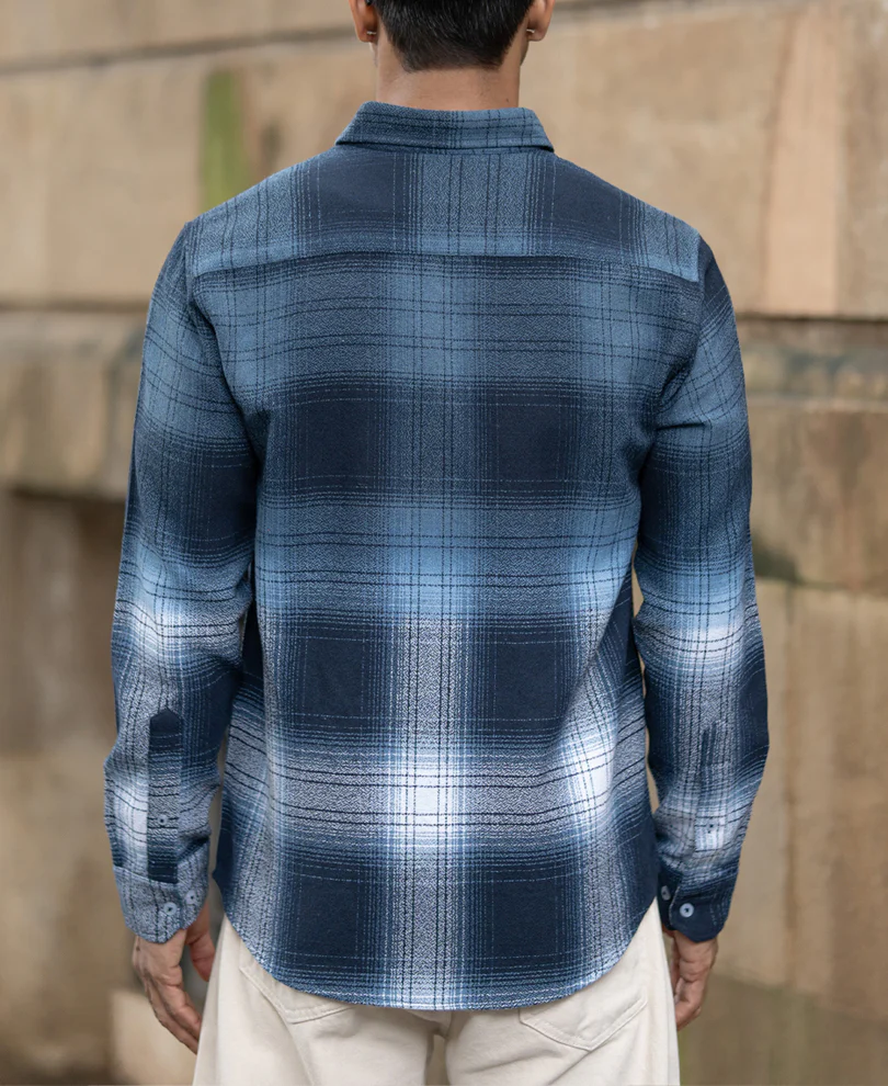 Navy Ombre Checks Shirt - Image 5