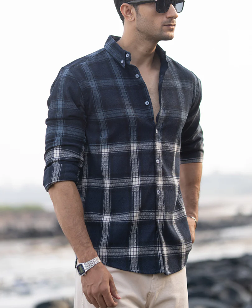 Navy Ombre Checks Shirt - Image 2