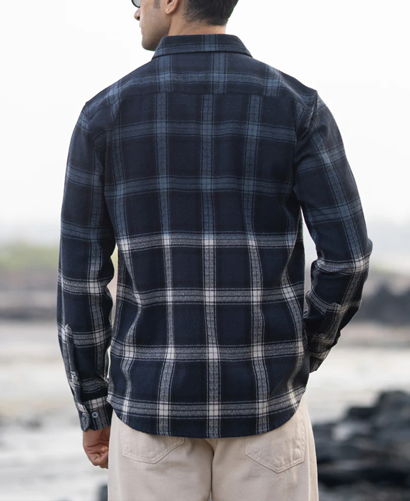 Navy Ombre Checks Shirt - Image 5