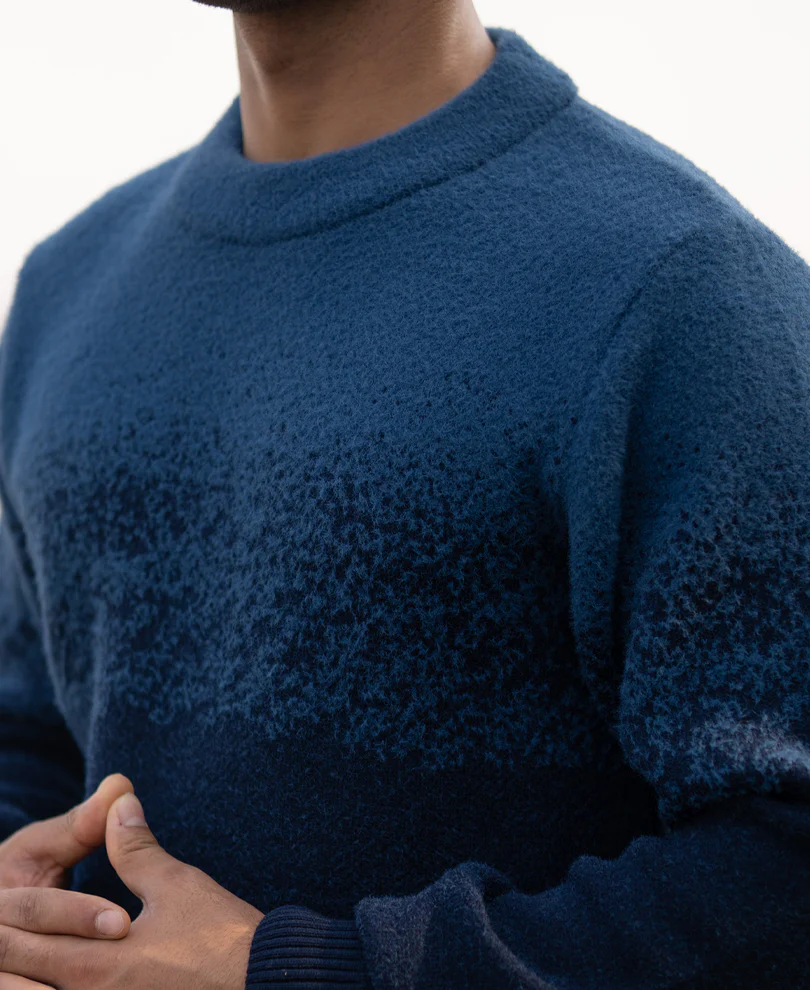Navy Ombre Jacquard Knit T-Shirt - Image 4