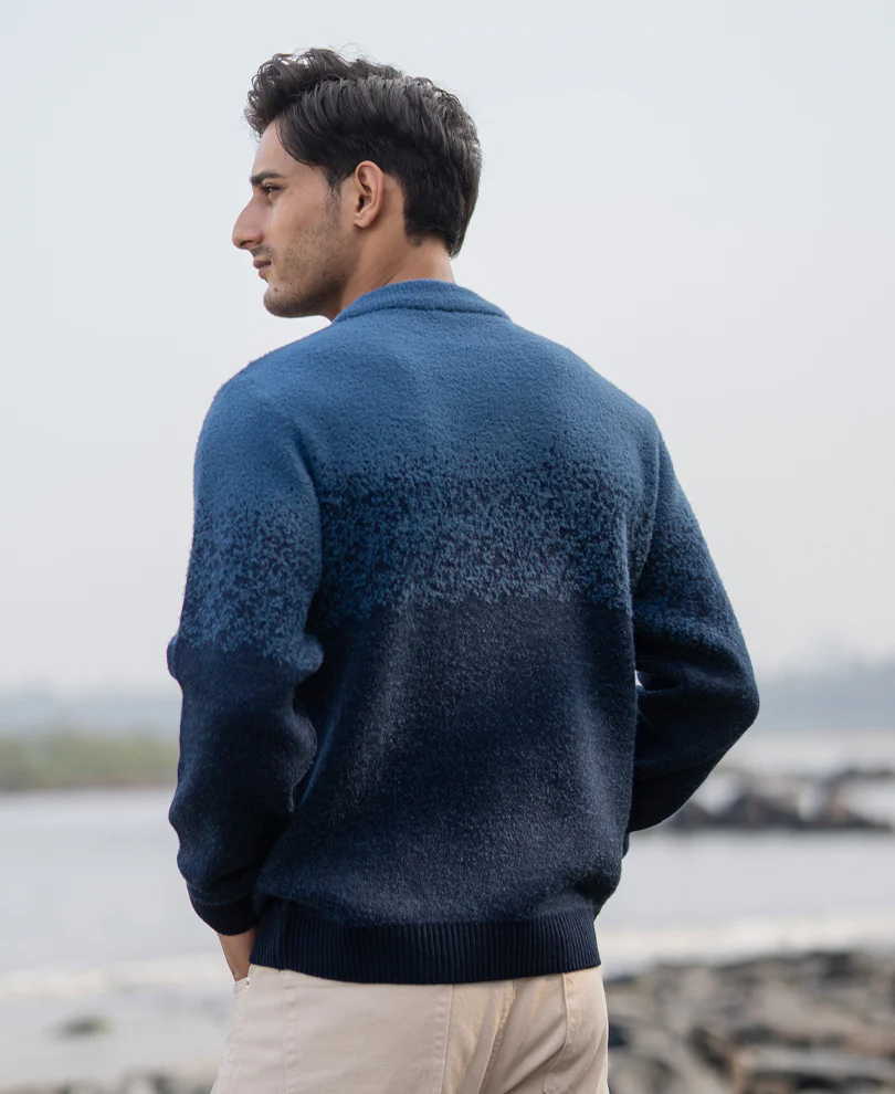 Navy Ombre Jacquard Knit T-Shirt - Image 5