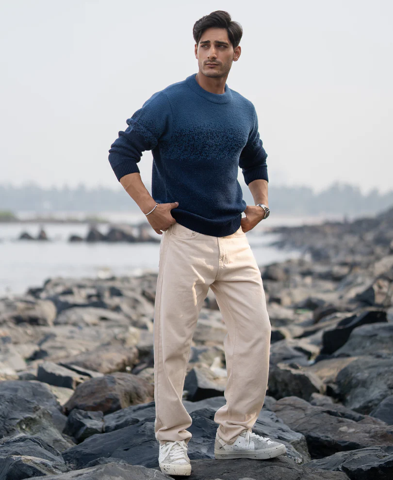 Navy Ombre Jacquard Knit T-Shirt - Image 6