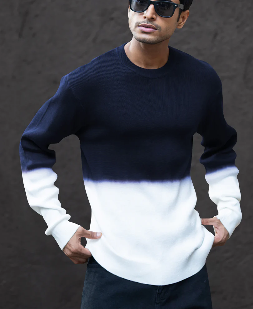Navy Ombre Knit T-Shirt 100% Cotton - Image 2