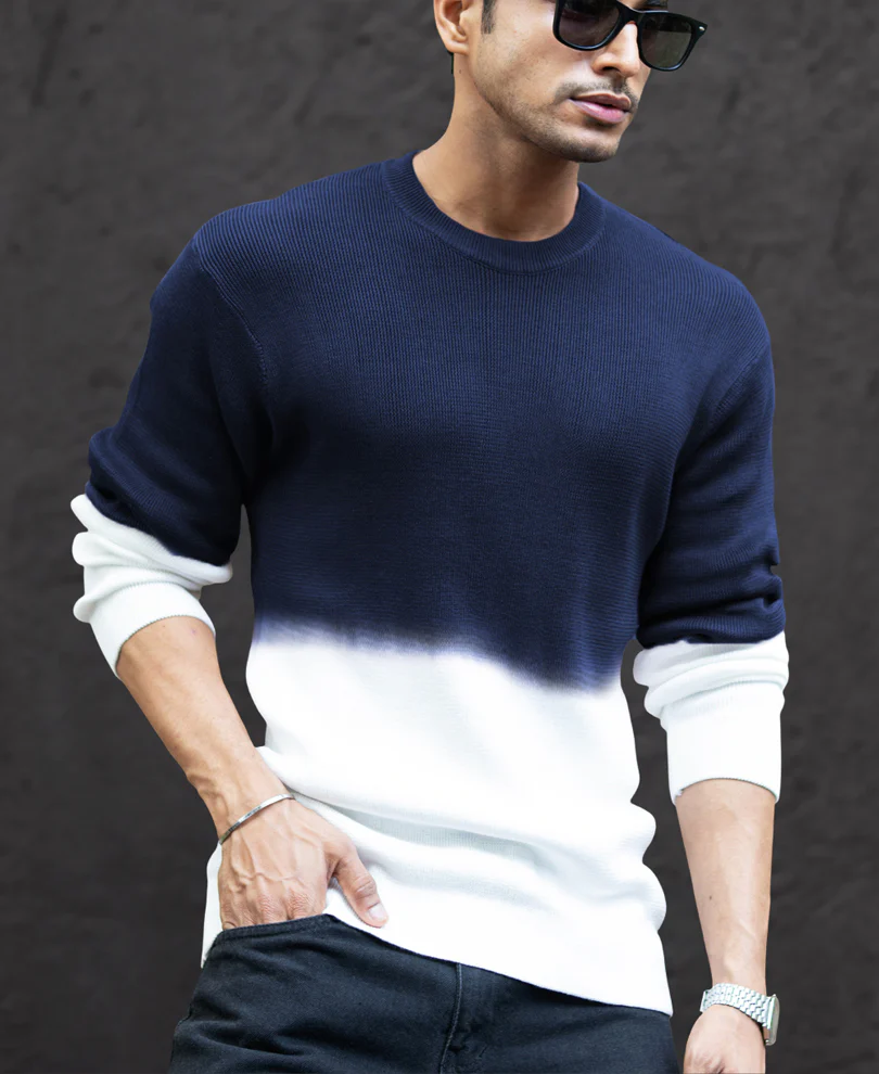 Navy Ombre Knit T-Shirt 100% Cotton - Image 3