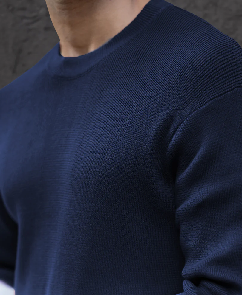 Navy Ombre Knit T-Shirt 100% Cotton - Image 4